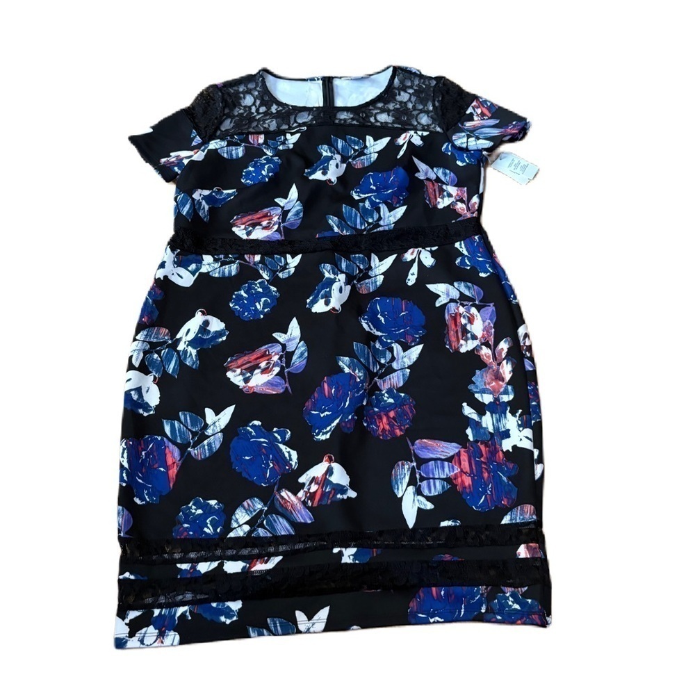 Belle Sky Sheath Dress NEW Sz 1X Blue Floral Black